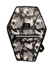 Load image into Gallery viewer, Roses &amp; Skull Horned Coffin Backpack
