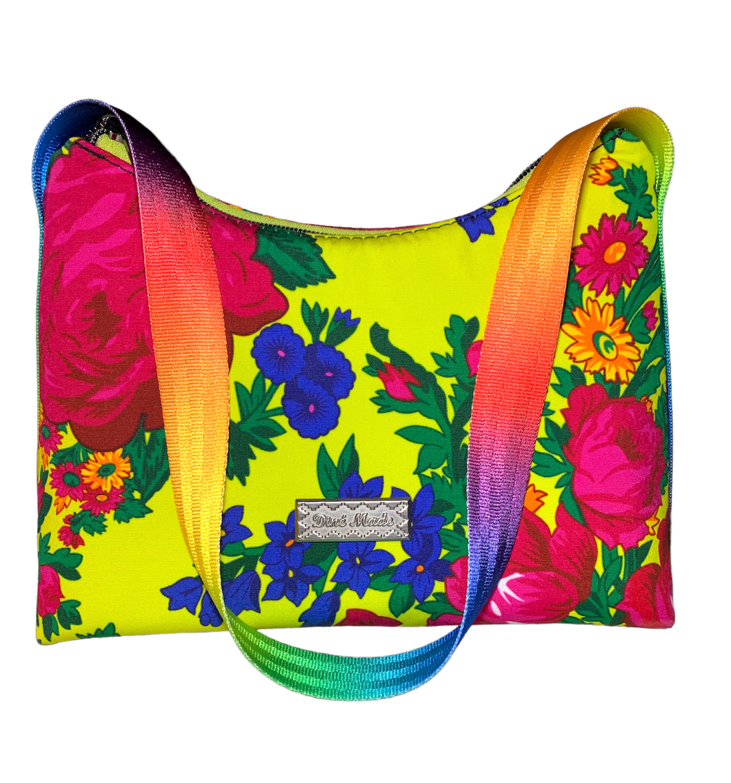 Neon Yellow Floral Masani Baguette Handbag