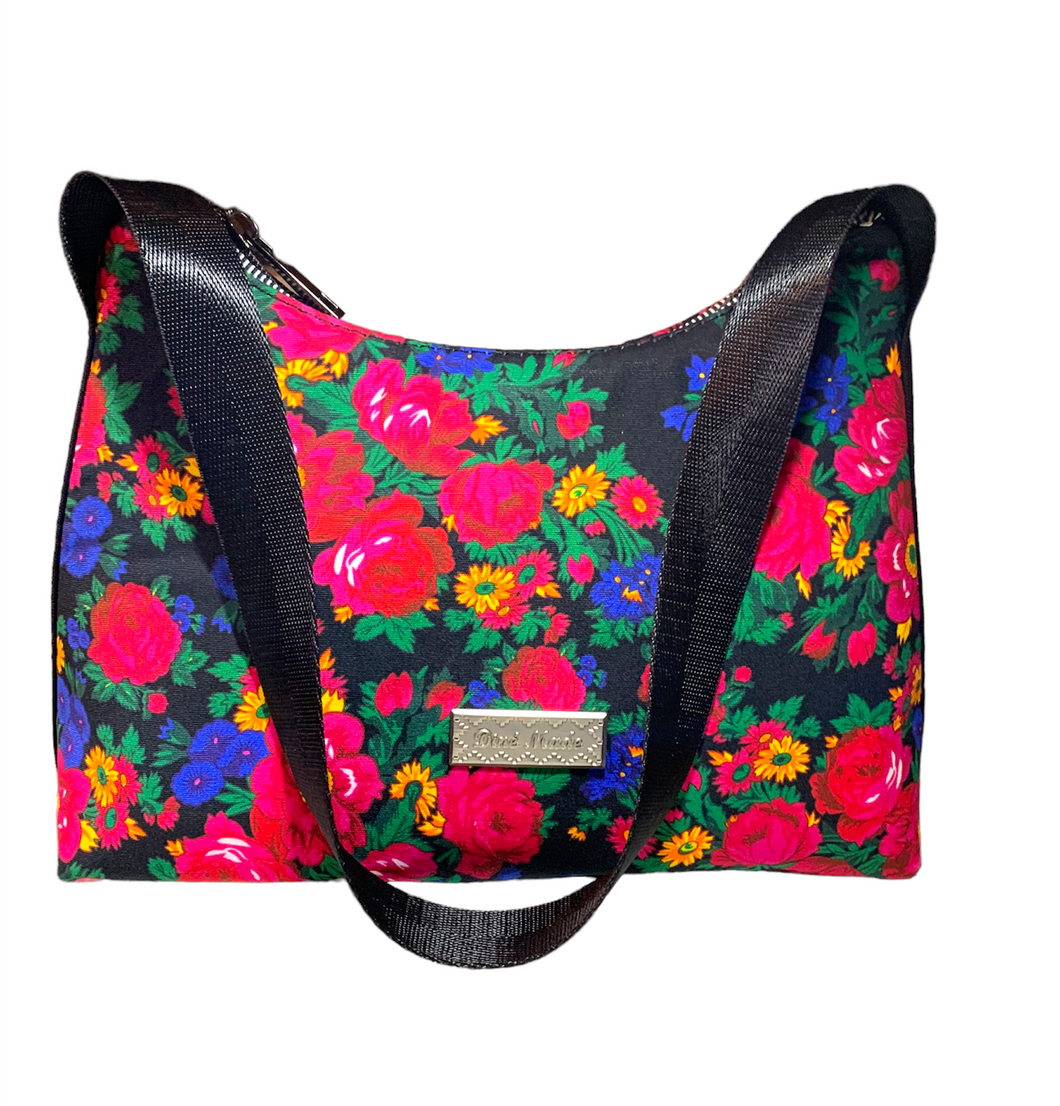 Black Floral Masani Baguette Handbag
