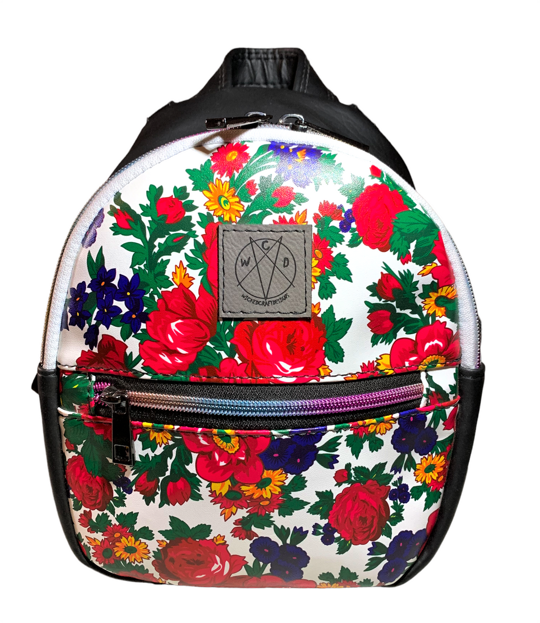 Mini-Mini White Floral Backpack/Crossbody