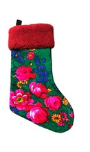 Load image into Gallery viewer, Green Floral Másaní Scarf Christmas Stocking
